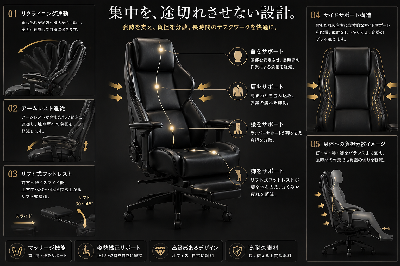 ビジネスリラックスチェア Proの機能図解